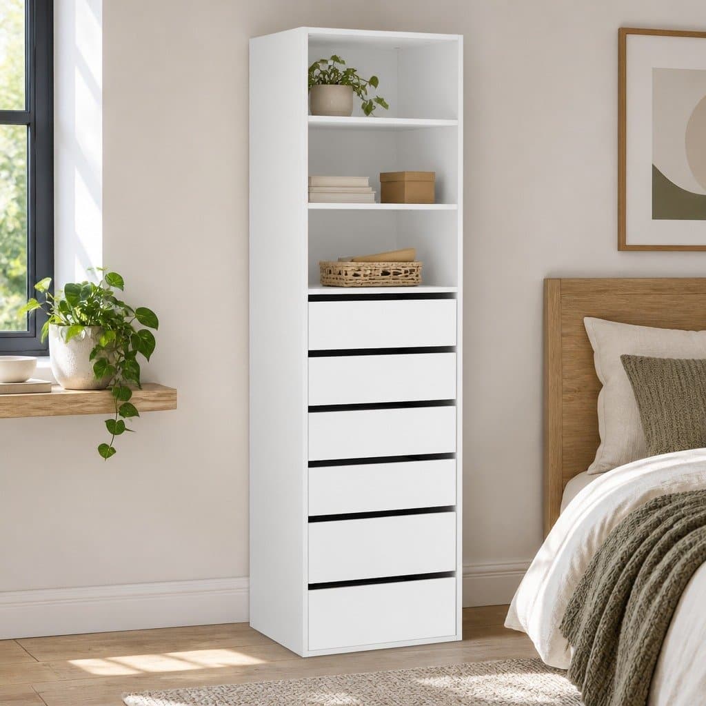 6 Drawer Chest of Drawers Tallboy Cabinet Storage Bedroom White Furniture