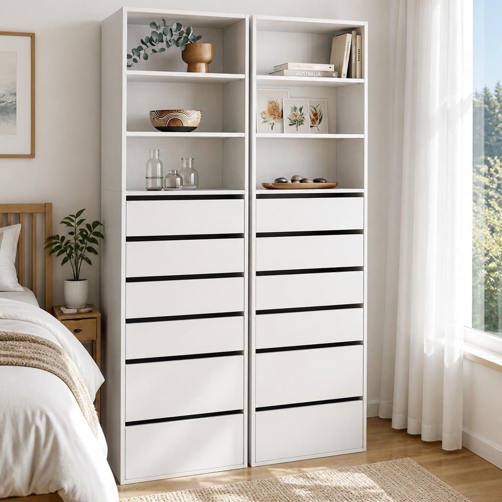 Chest of Drawers Tallboy Cabinet 6 Drawer Storage White Bedroom Furniture Set