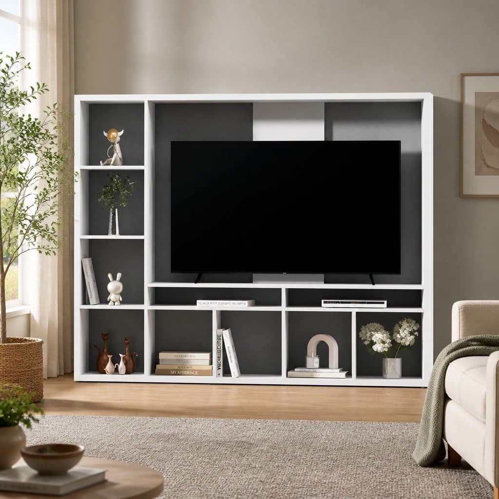 Open Shelves Entertainment Center TV Stand 183cm White