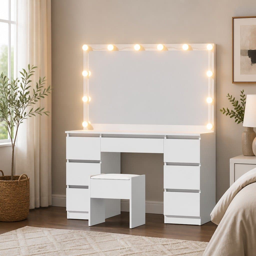 White Dressing Table Vanity Set with LED Mirror