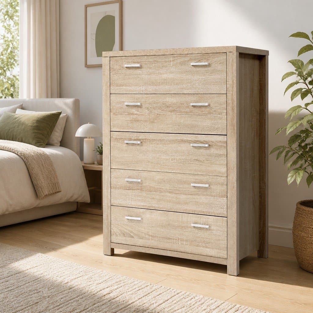 5 Drawer Tallboy Storage Cabinet in Pine