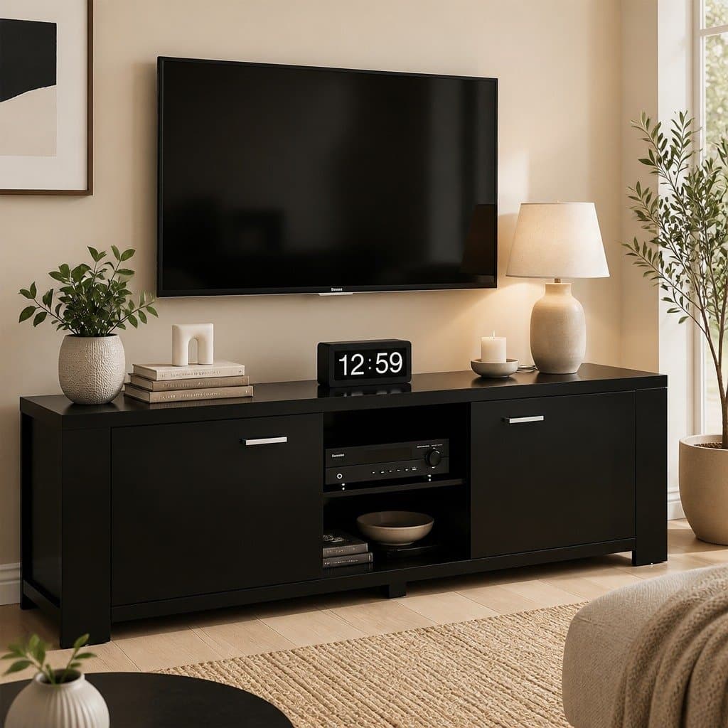 160cm Black Entertainment Unit with Ample Storage