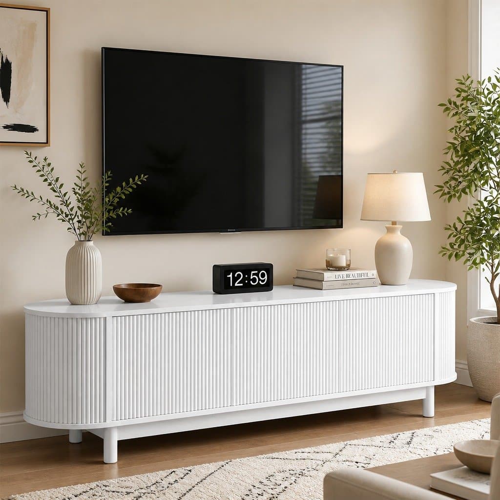 White TV Storage Unit with Spacious Shelves