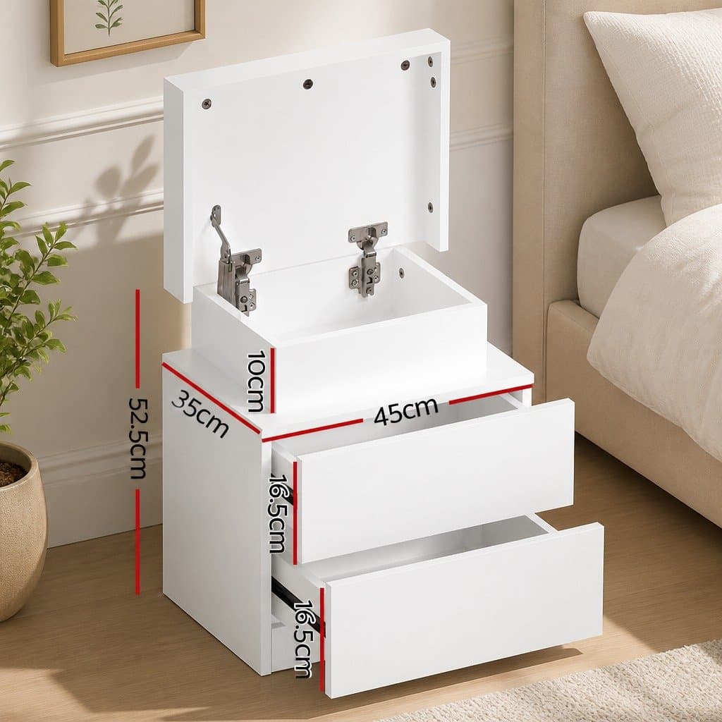White Bedside Table with LED Lighting & Storage