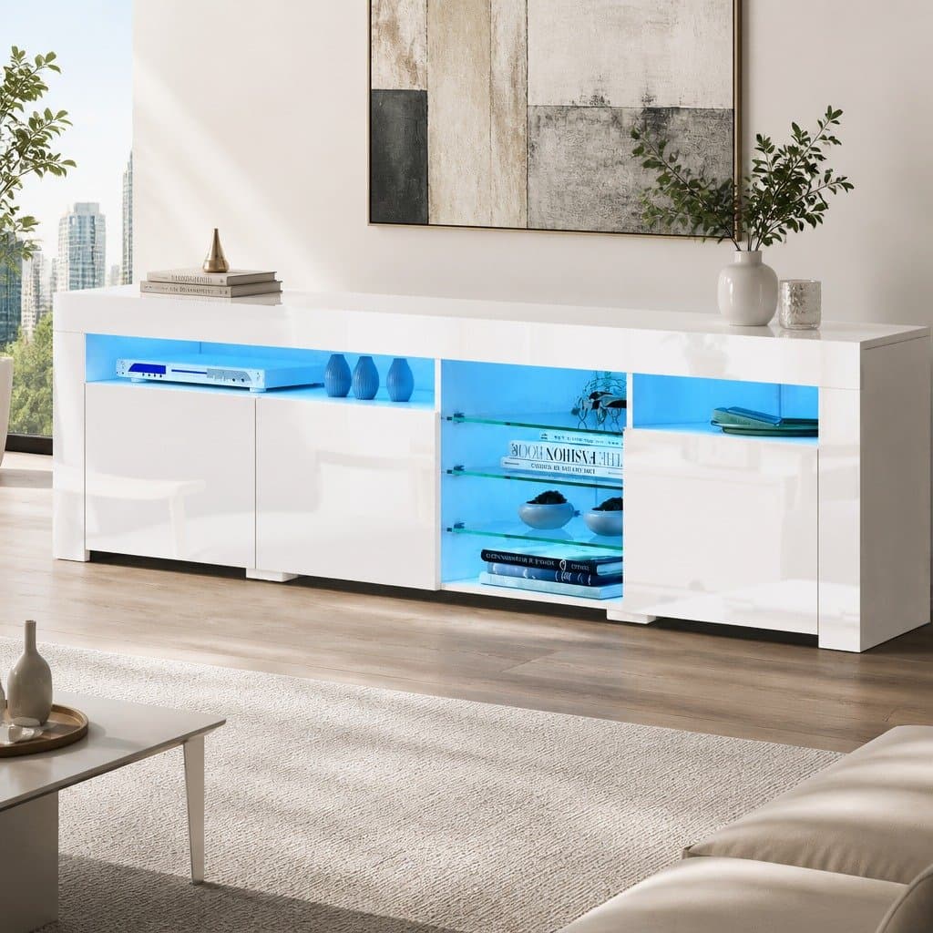 White TV Cabinet with LED Lighting 180cm