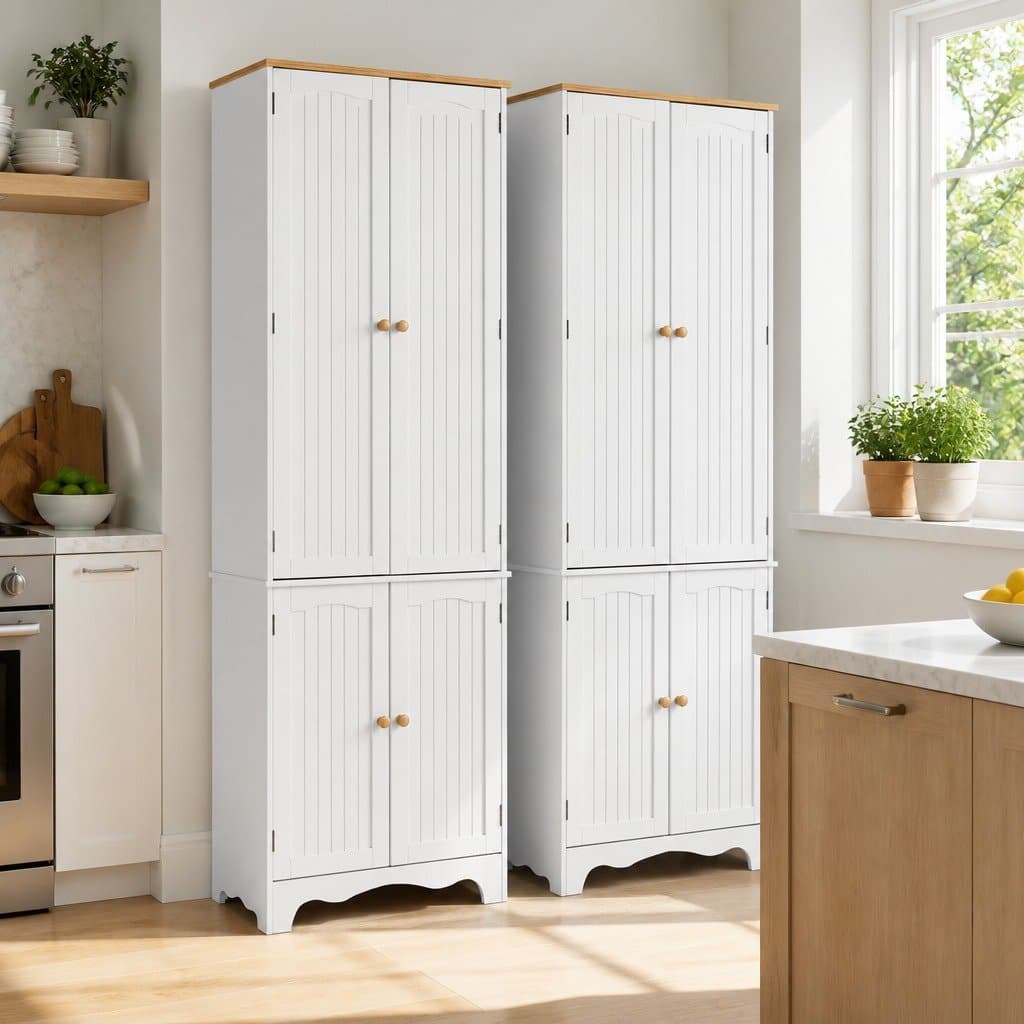 White Buffet Sideboard Cabinet with 6-Tier Storage