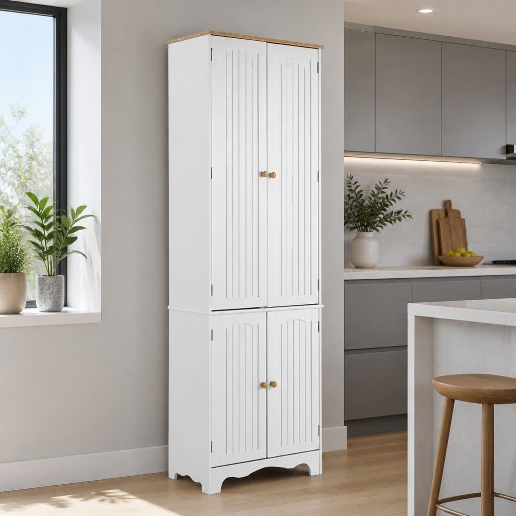 White Tall Cupboard with Ample Storage