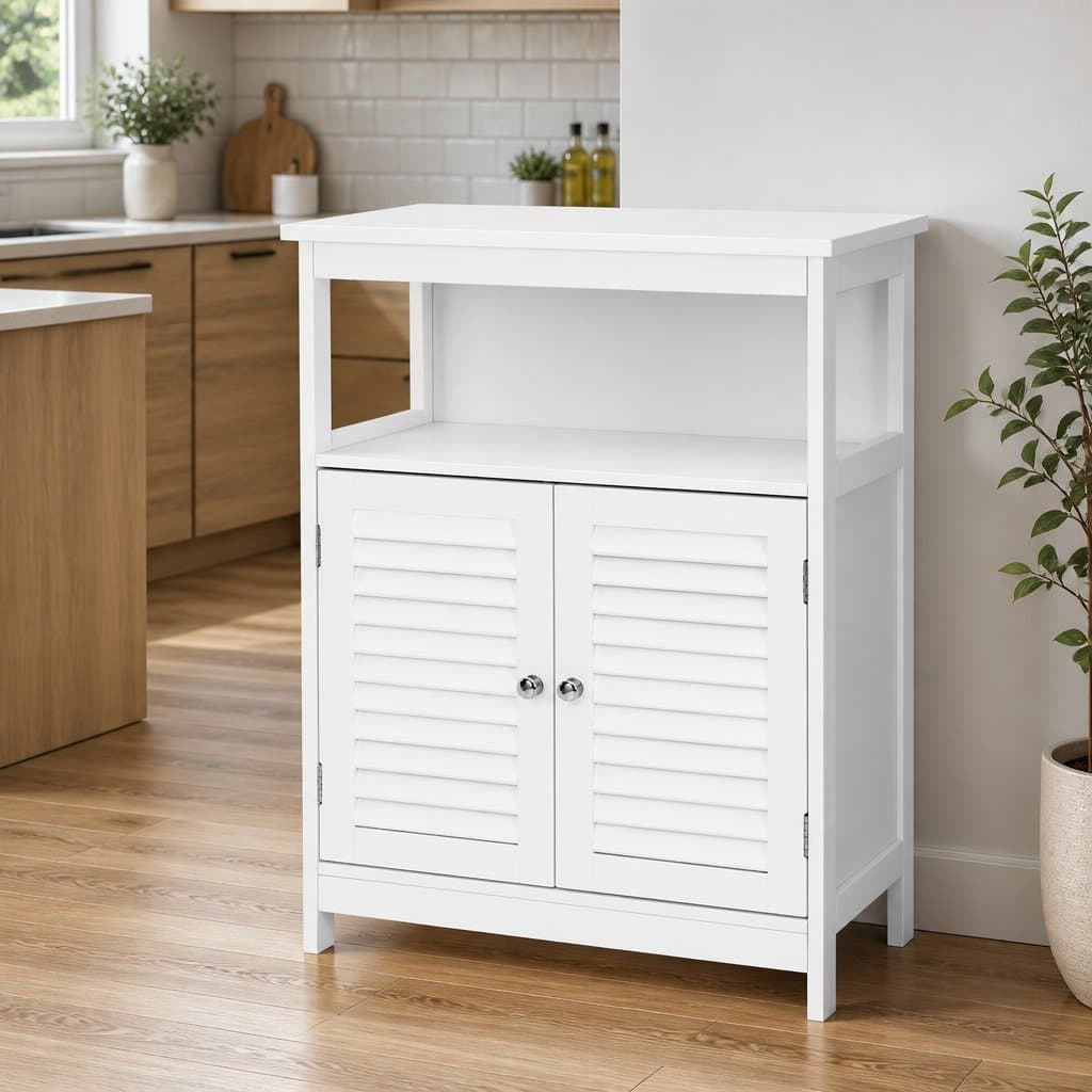 White Buffet Sideboard with Louvred Cupboard