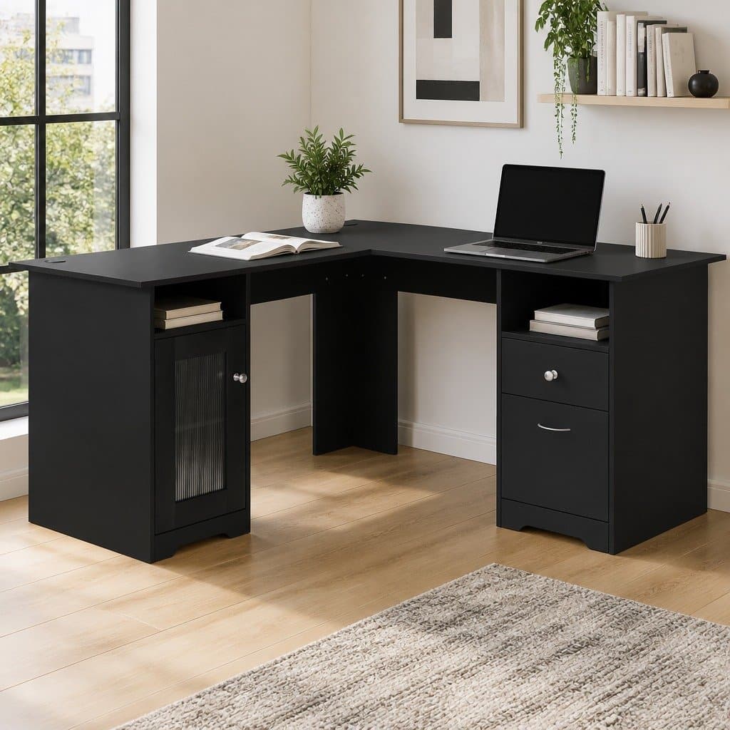 L-Shaped Computer Desk with Storage Solutions