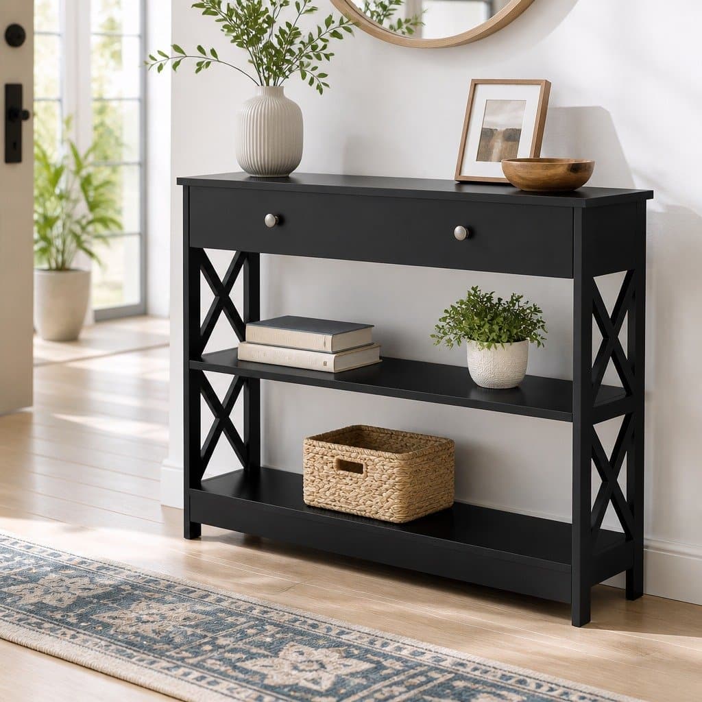 Console Table with USB Charging Ports and 3-Tier Storage