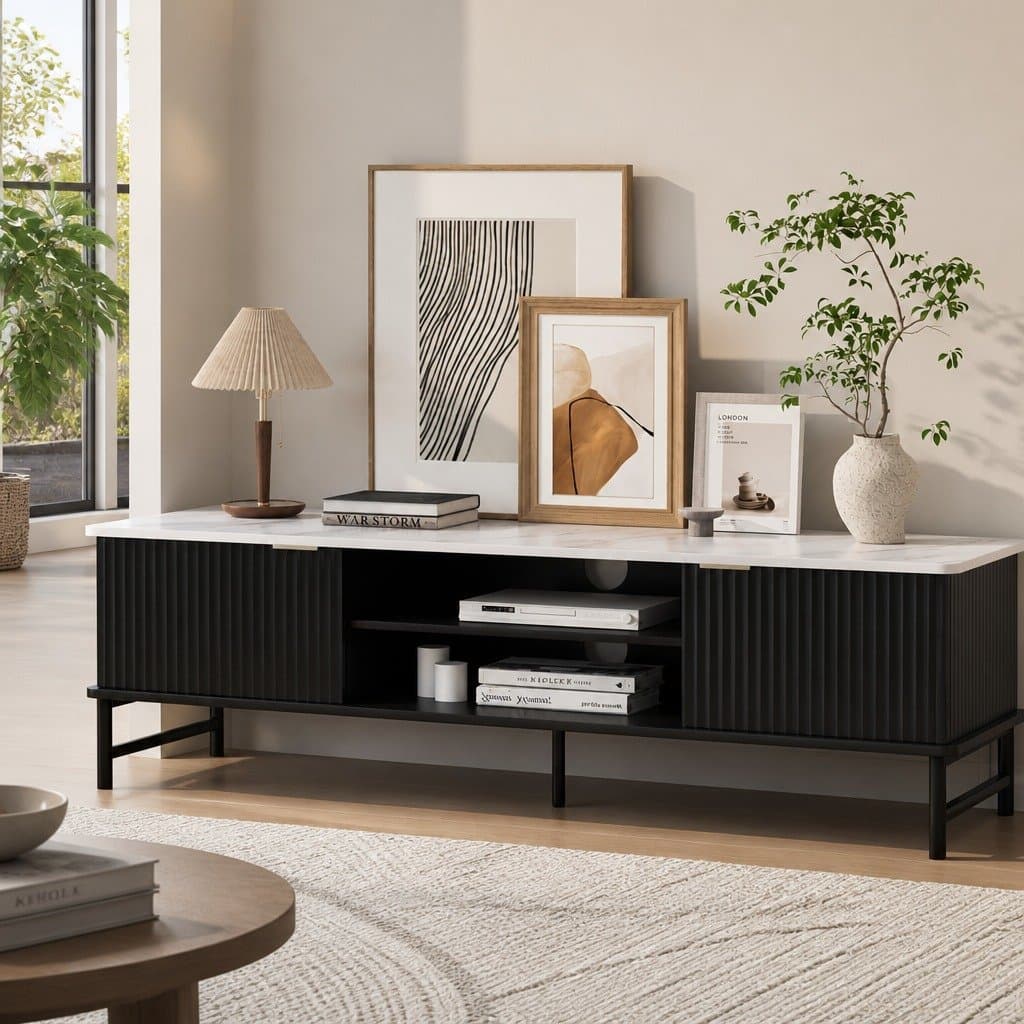140cm Marble-Effect TV Entertainment Unit with Storage