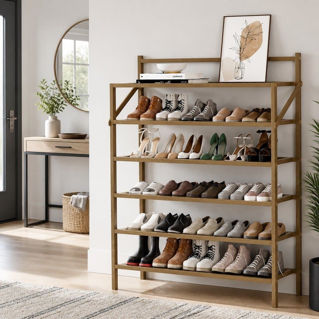 6-Tier Bamboo Shoe Rack Organizer for 18 Pairs