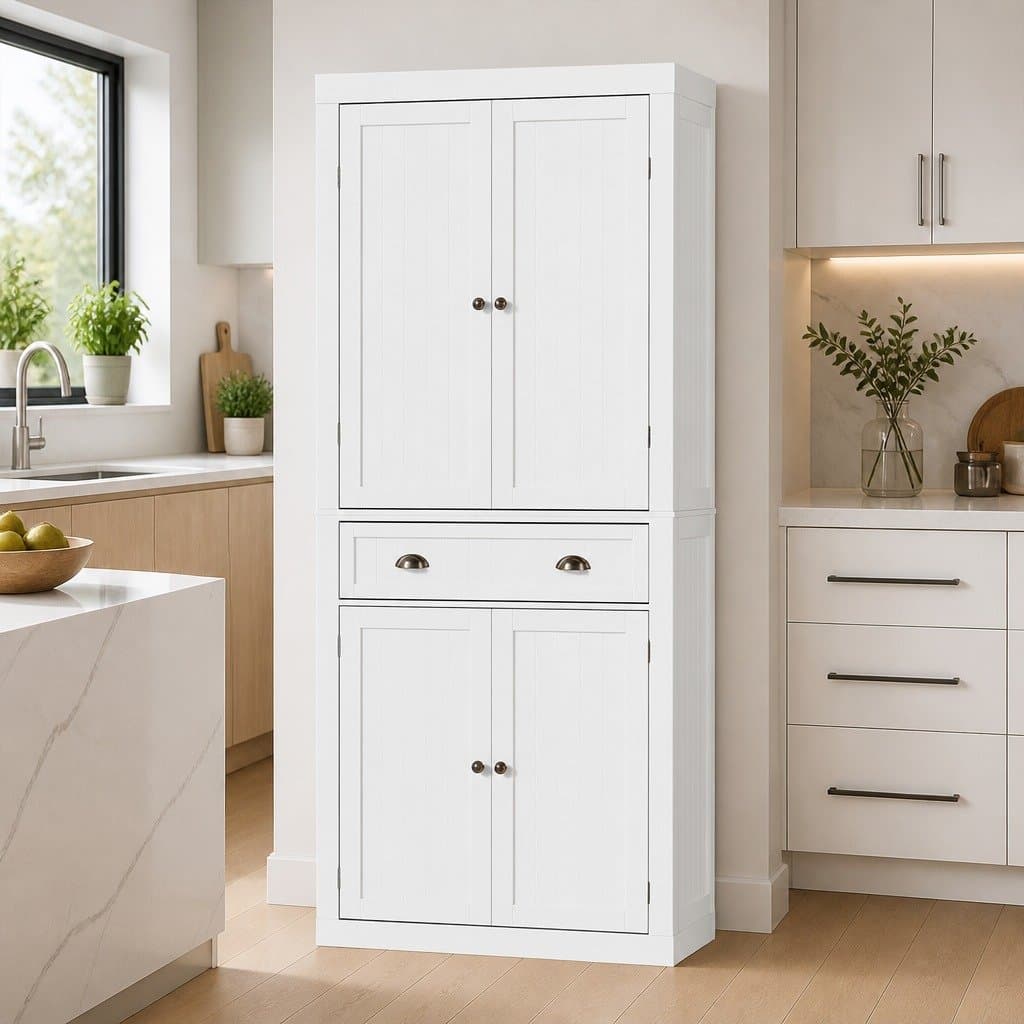 6-Tier Buffet Sideboard in White for Storage
