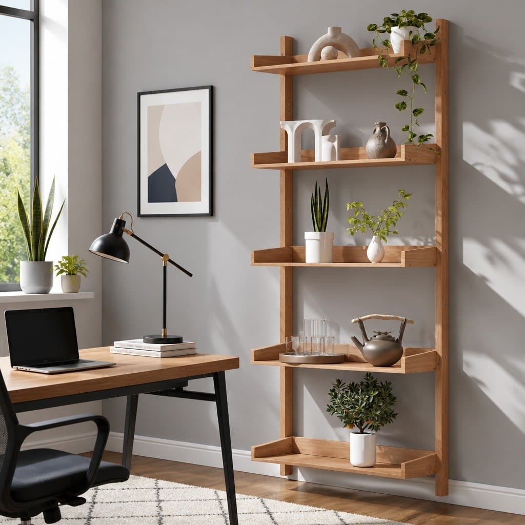 Floating Bookshelf 5-Tier Open Foldable Display Shelf Oak Wood Living Room
