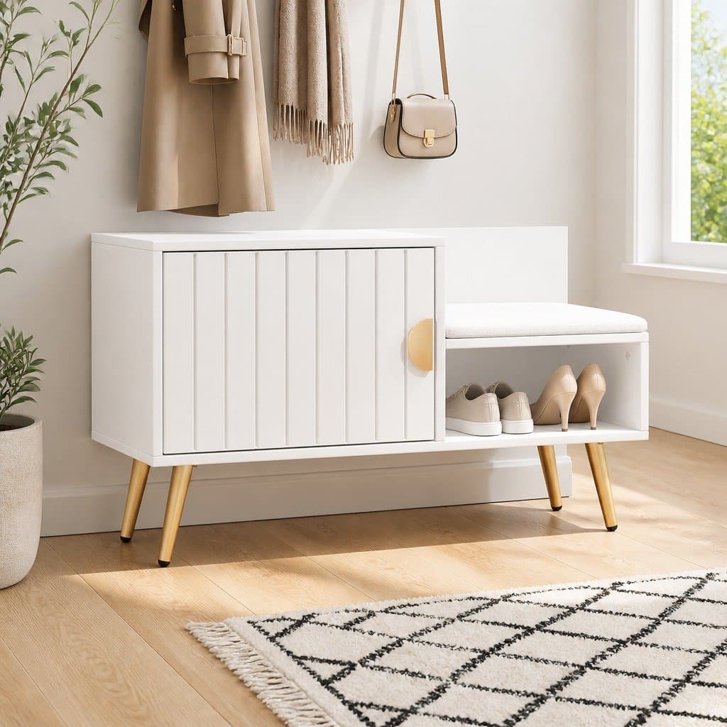 Shoe Rack Cabinet Bench with Padded Seat