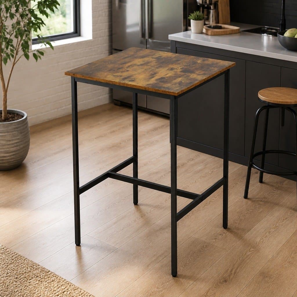 Vintage Walnut Bar Table with Sturdy Metal Frame 60x92cm