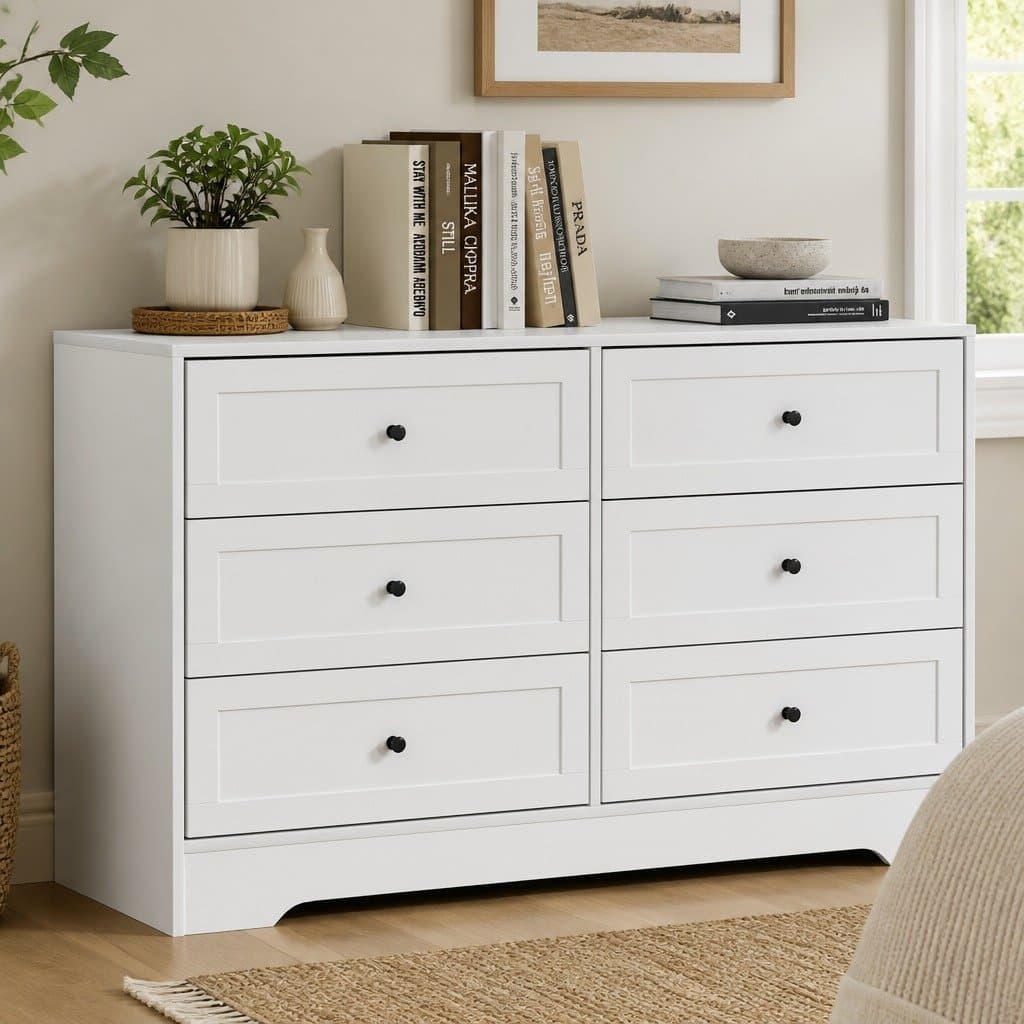White Chest of Drawers 6 Drawer Tallboy Dresser Bedroom Storage Cabinet