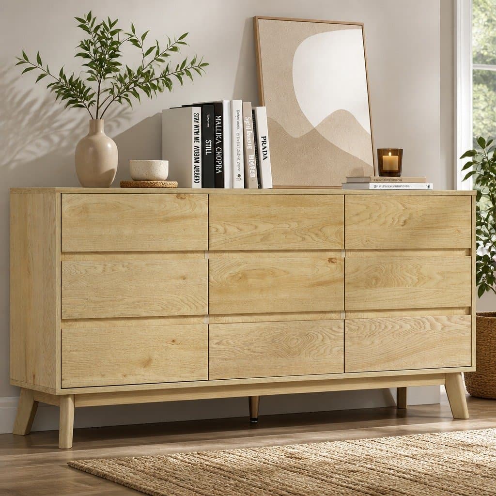 9 Drawer Chest of Drawers Tallboy Cabinet Pine Bedroom Storage Dresser