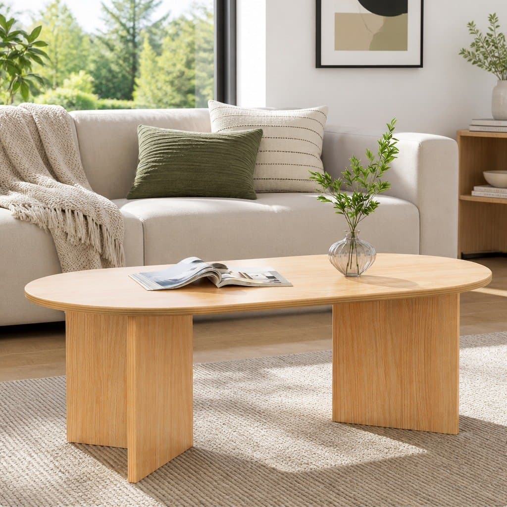 Oval Coffee Table 110cm Living Room Furniture Natural Pine Scandi Style