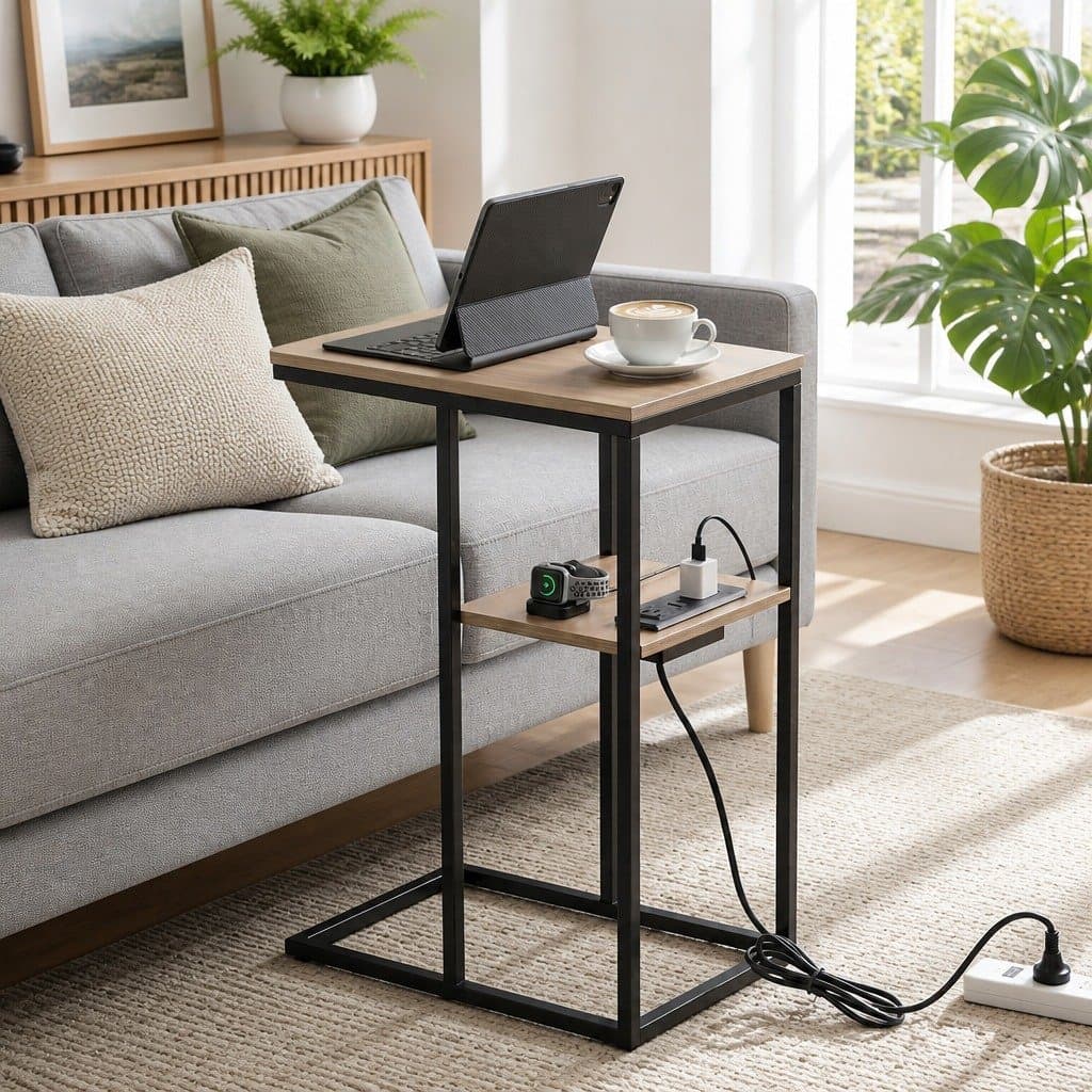 C-Shaped End Table with Charging Hub