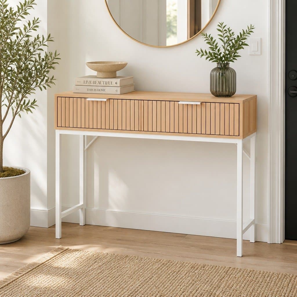 92cm Pine Console Table with 2 Drawers