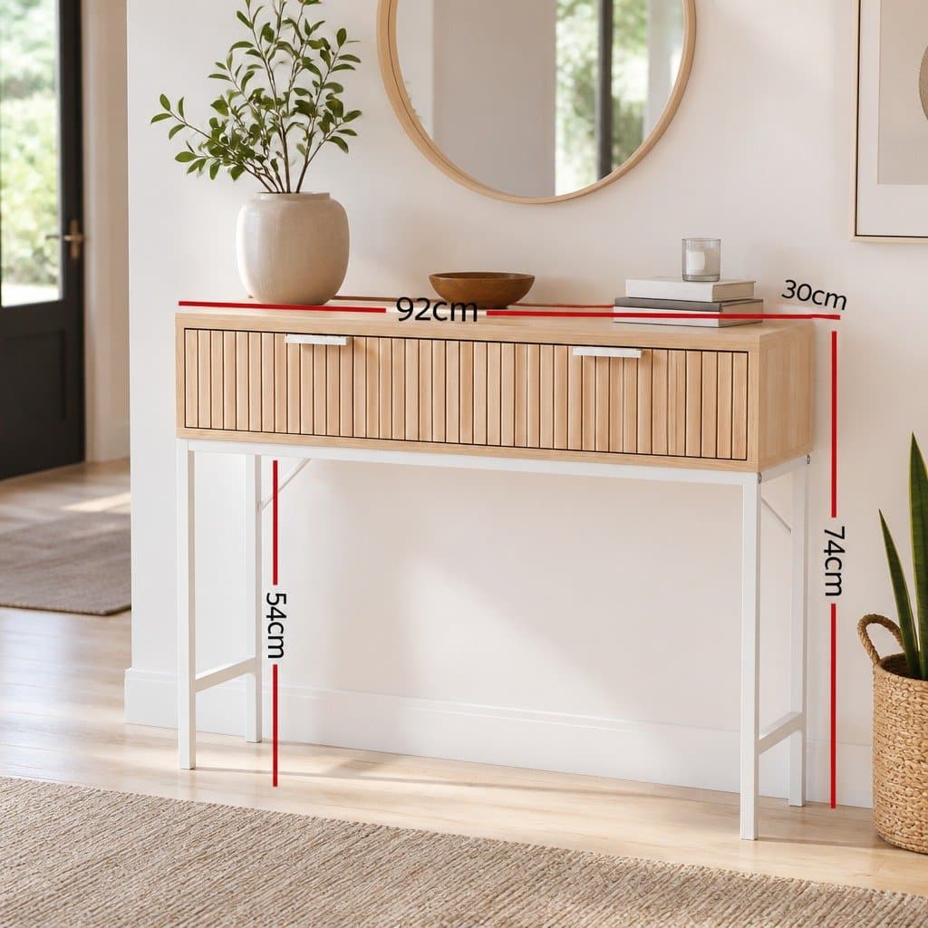 92cm Pine Console Table with 2 Drawers