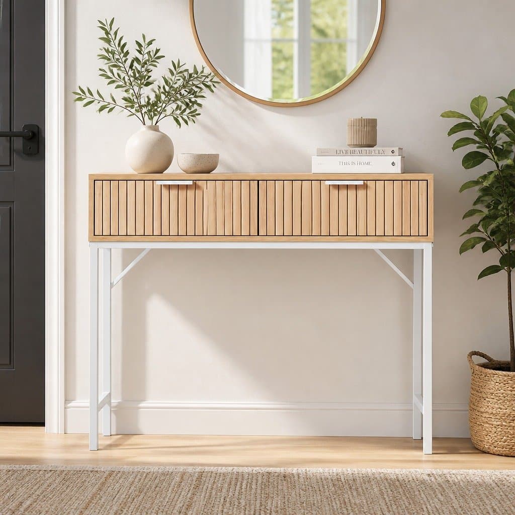 92cm Pine Console Table with 2 Drawers