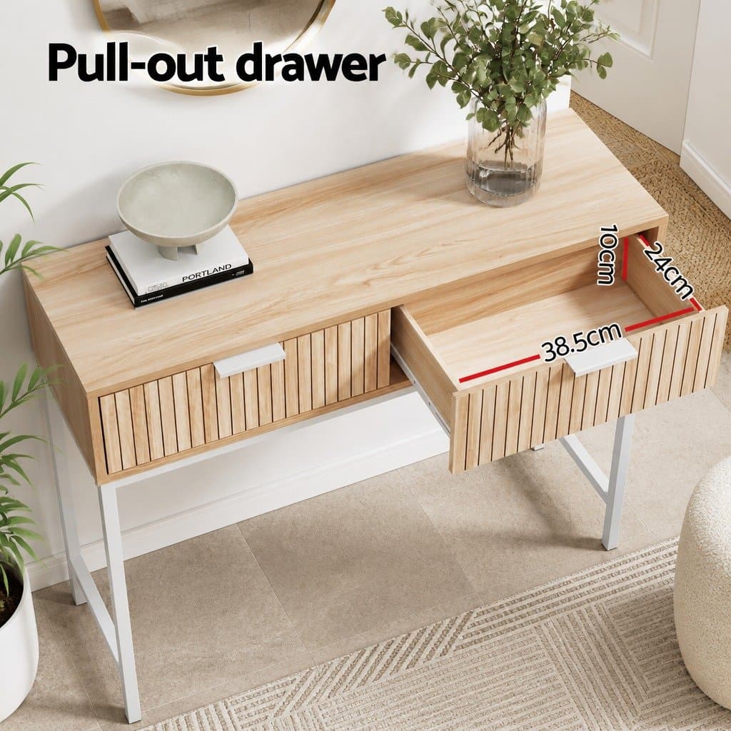 92cm Pine Console Table with 2 Drawers