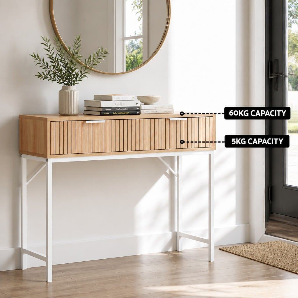 92cm Pine Console Table with 2 Drawers