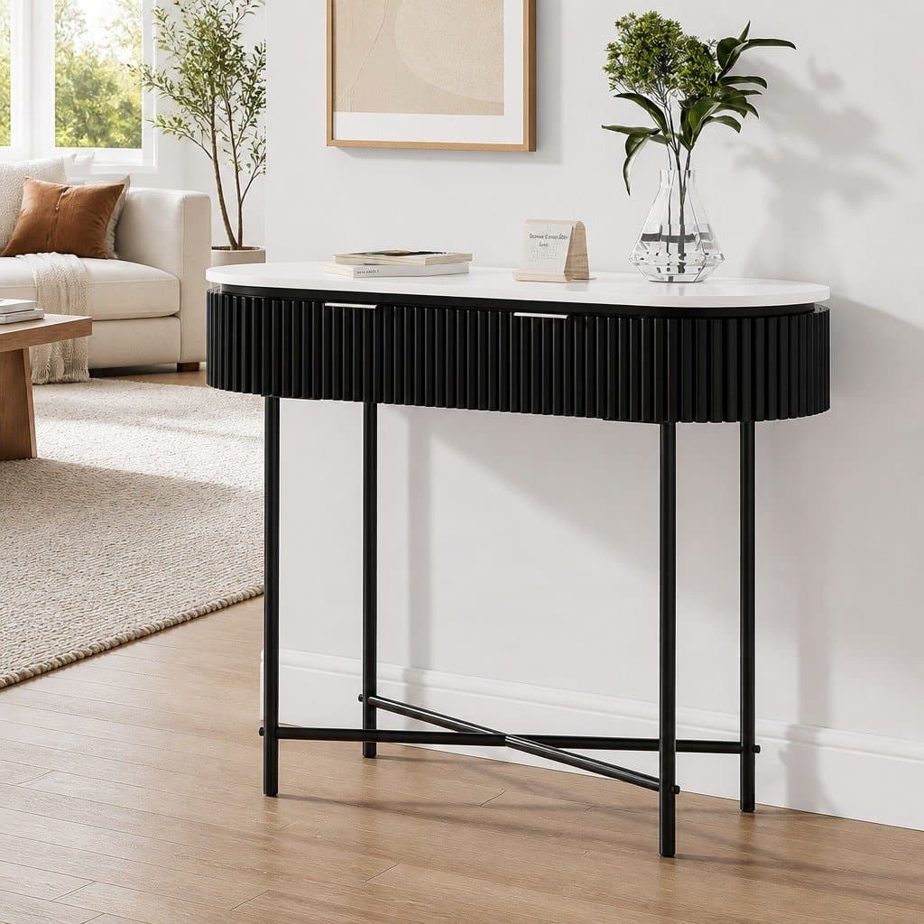 Yellow Console Table with 2 Storage Drawers