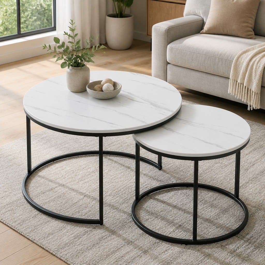 Marble Effect Nesting Coffee Tables Set of 2