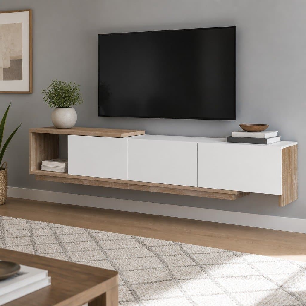 TV Cabinet Entertainment Unit Stand Extendable Oak White Living Room Storage