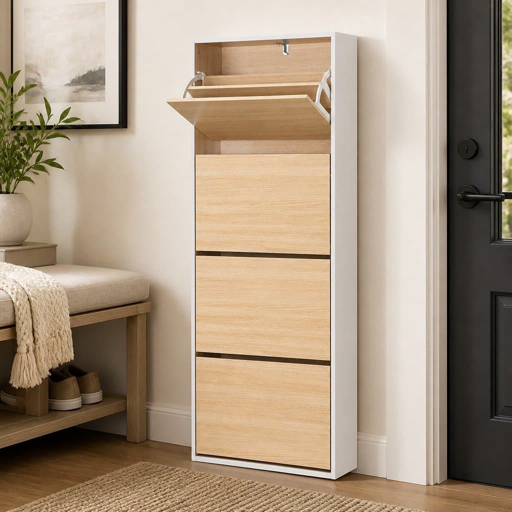 Shoe Rack Cabinet for 24 Pairs with 4 Drawers