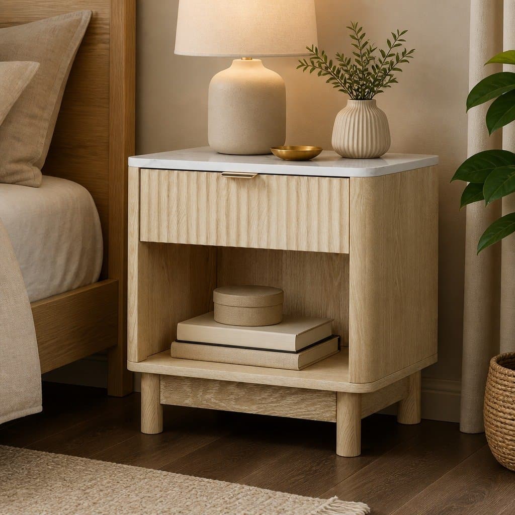 Bedside Table Nightstand with 1 Drawer & Open Shelf