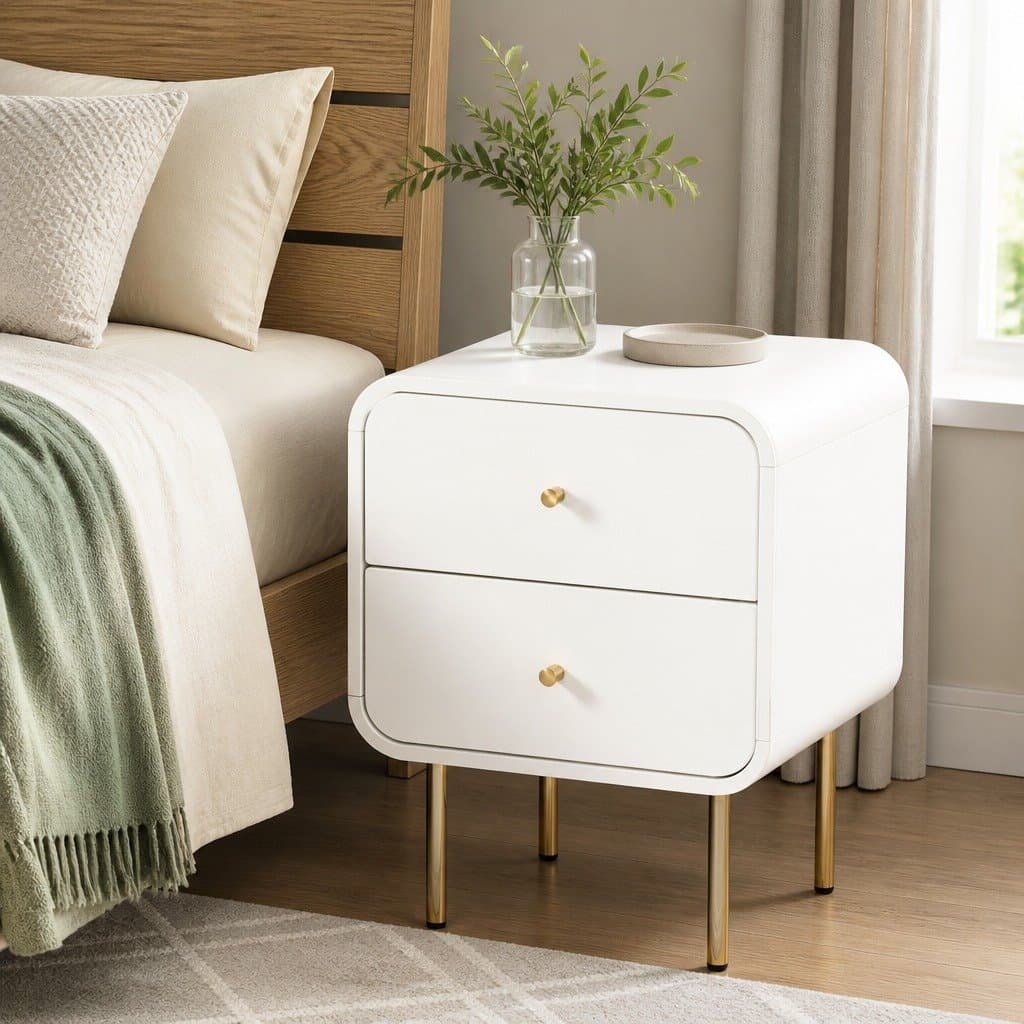 Bedside Table with 2 Drawers and Metal Legs