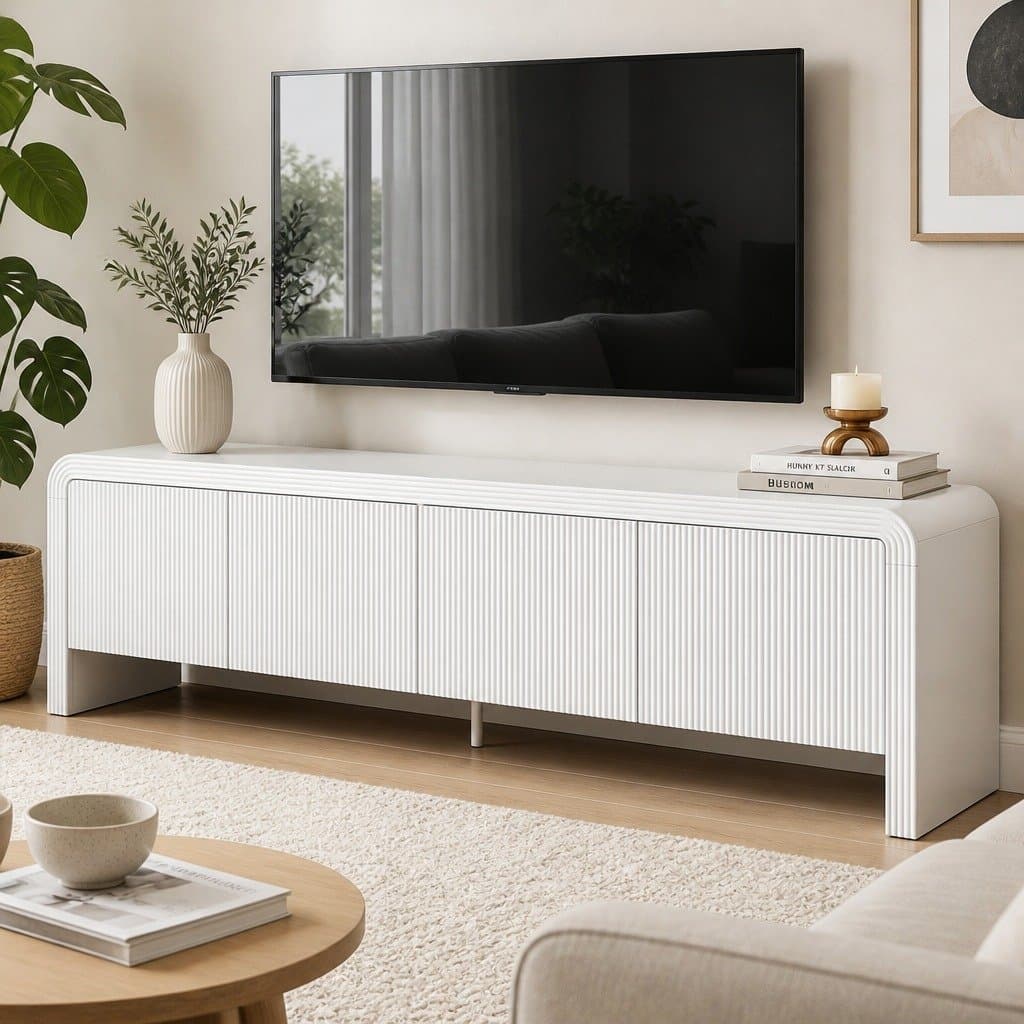 White Entertainment Cabinet 180cm with Soft Close Doors