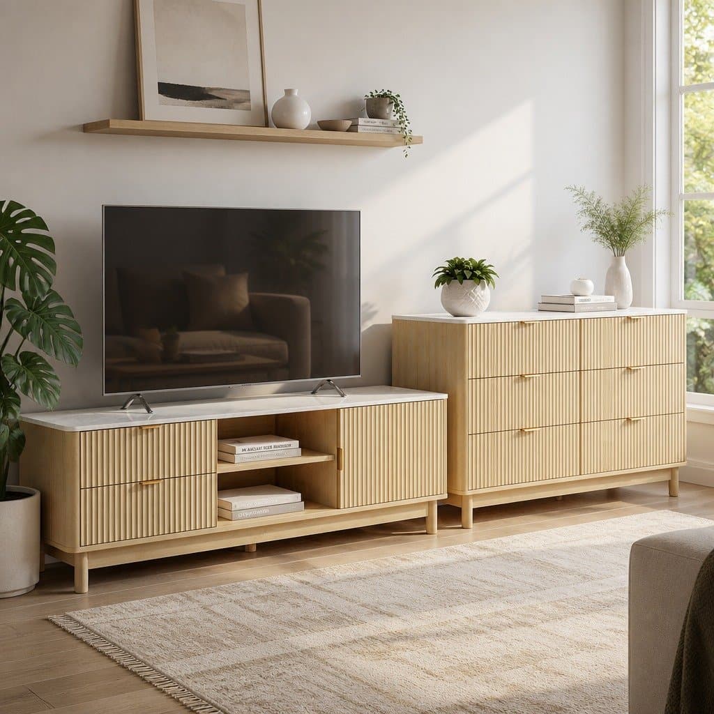 TV Unit & Chest of Drawers with Durable Solid Wood Legs
