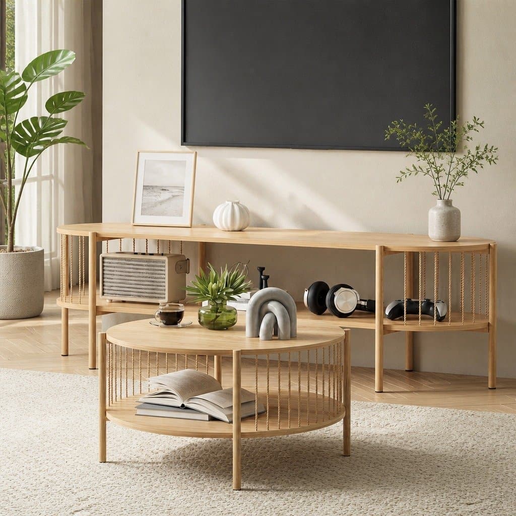Pine TV Unit and Coffee Table Set for Living Rooms