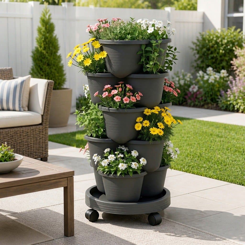 Stackable 5-Tier Vertical Garden Planter with Wheels