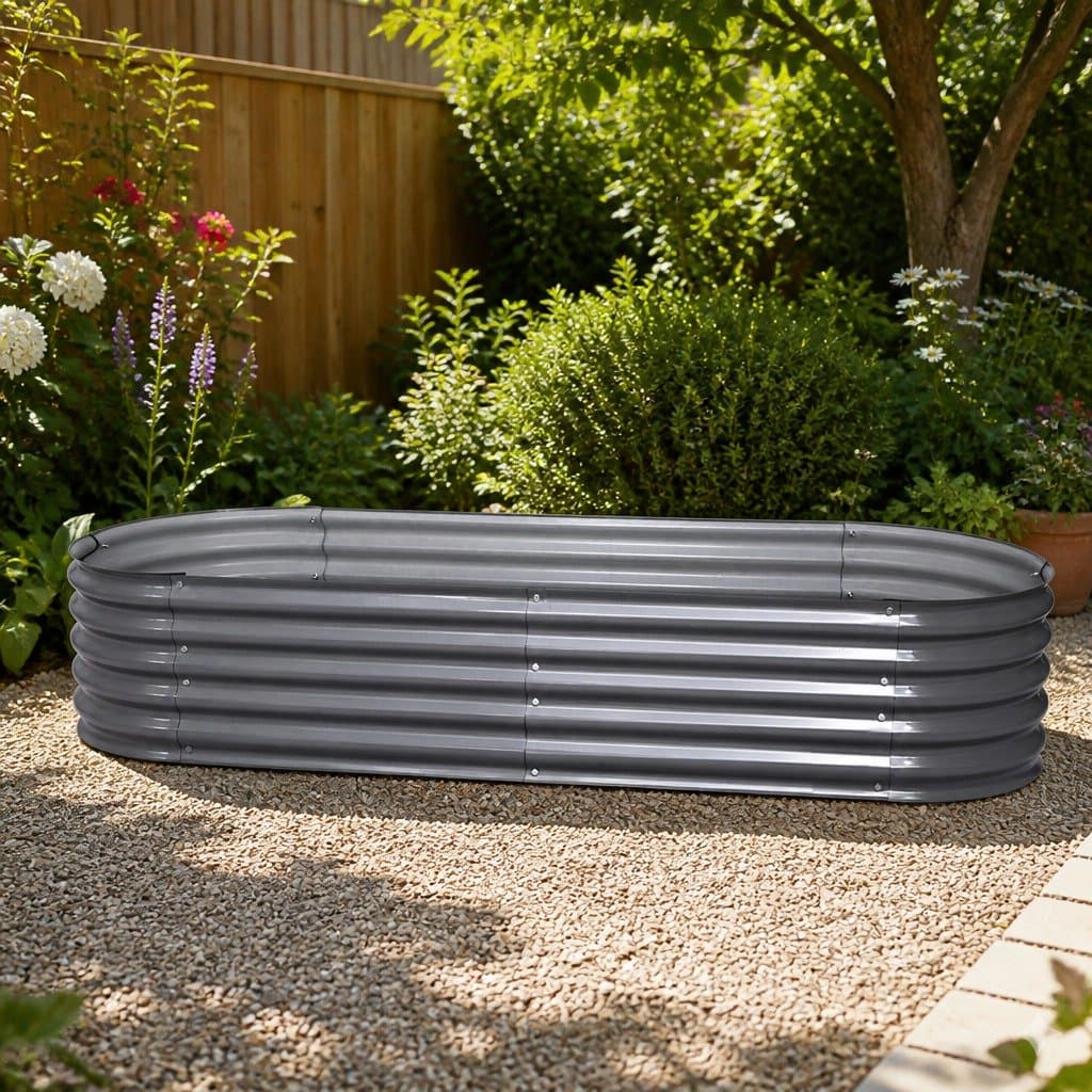 Raised Garden Bed 160x80x42cm Oval Planter Box Galvanised Steel Vegetable Flower