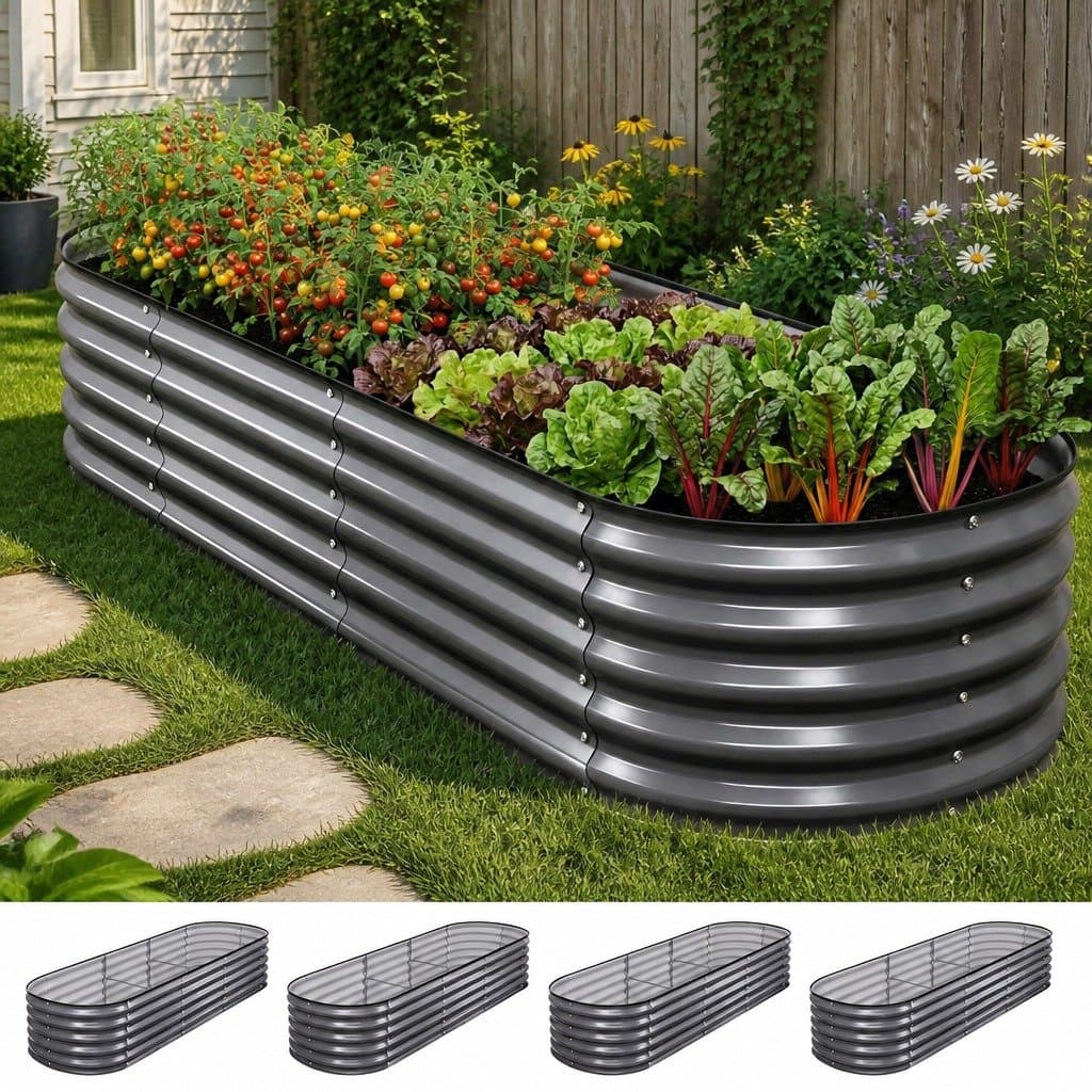 4-Piece Oval Galvanized Steel Raised Garden Bed Kit