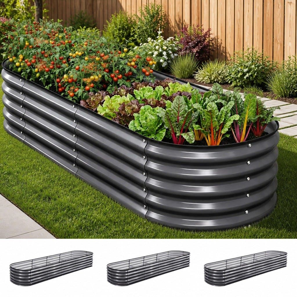 3-Piece Galvanized Steel Raised Garden Bed Kit