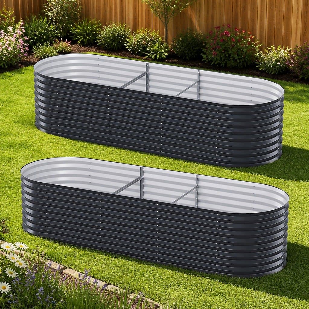 Oval Galvanised Steel Raised Garden Bed 240cm x 80cm