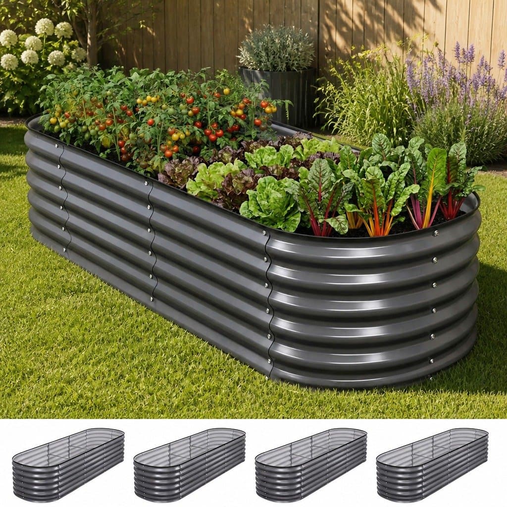 Oval Galvanized Steel Planter Boxes Set of 4