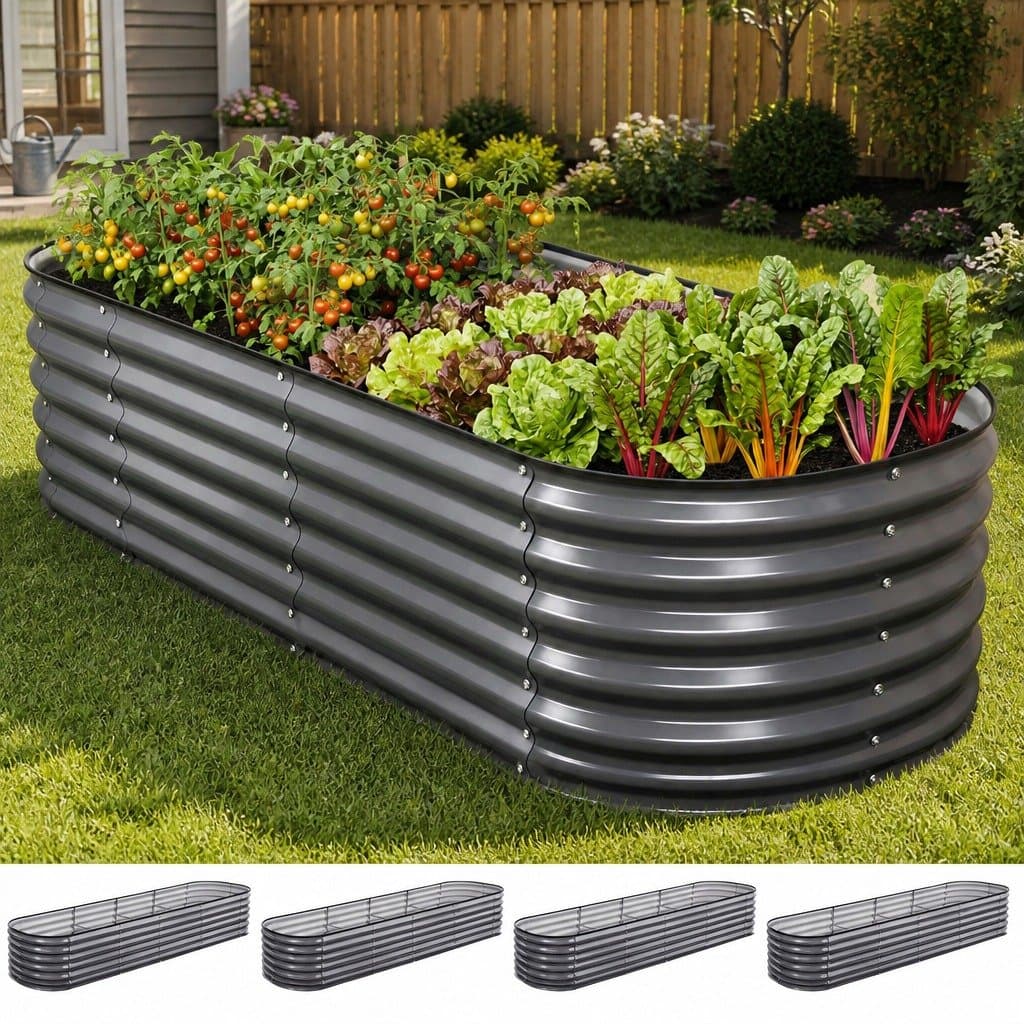 4-Piece Oval Galvanized Steel Raised Garden Bed Kit