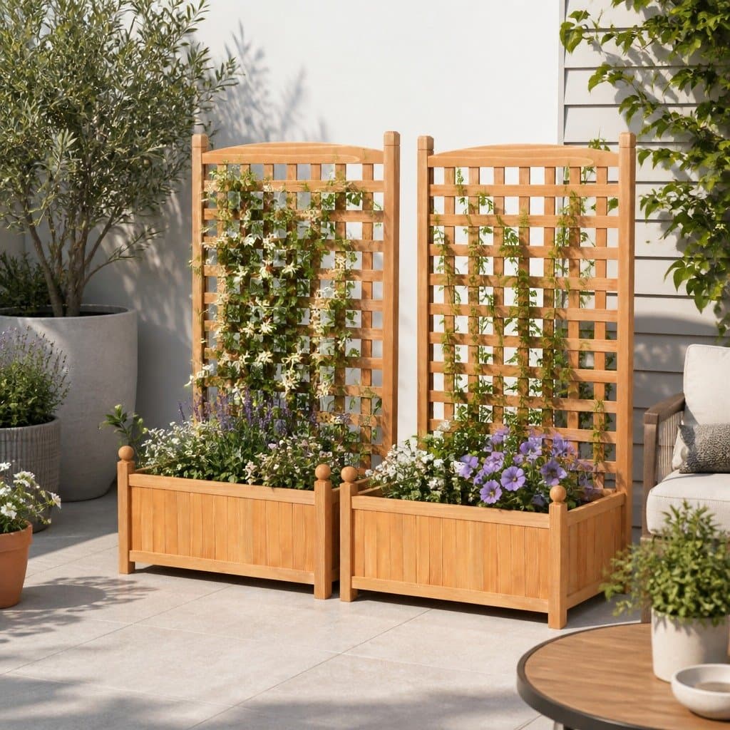 Wooden Raised Garden Bed with Climbing Trellis