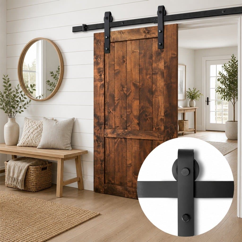 Black Steel Rail Sliding Barn Door Hardware Set 3m