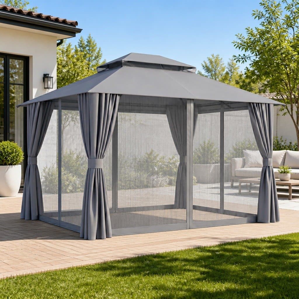 3x3m Outdoor Steel Frame Gazebo with Curtains
