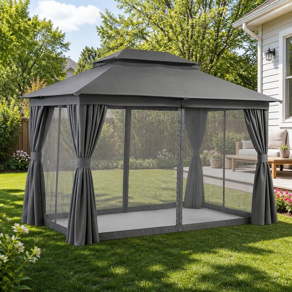 3x4m Outdoor Gazebo with Mosquito Mesh Curtains
