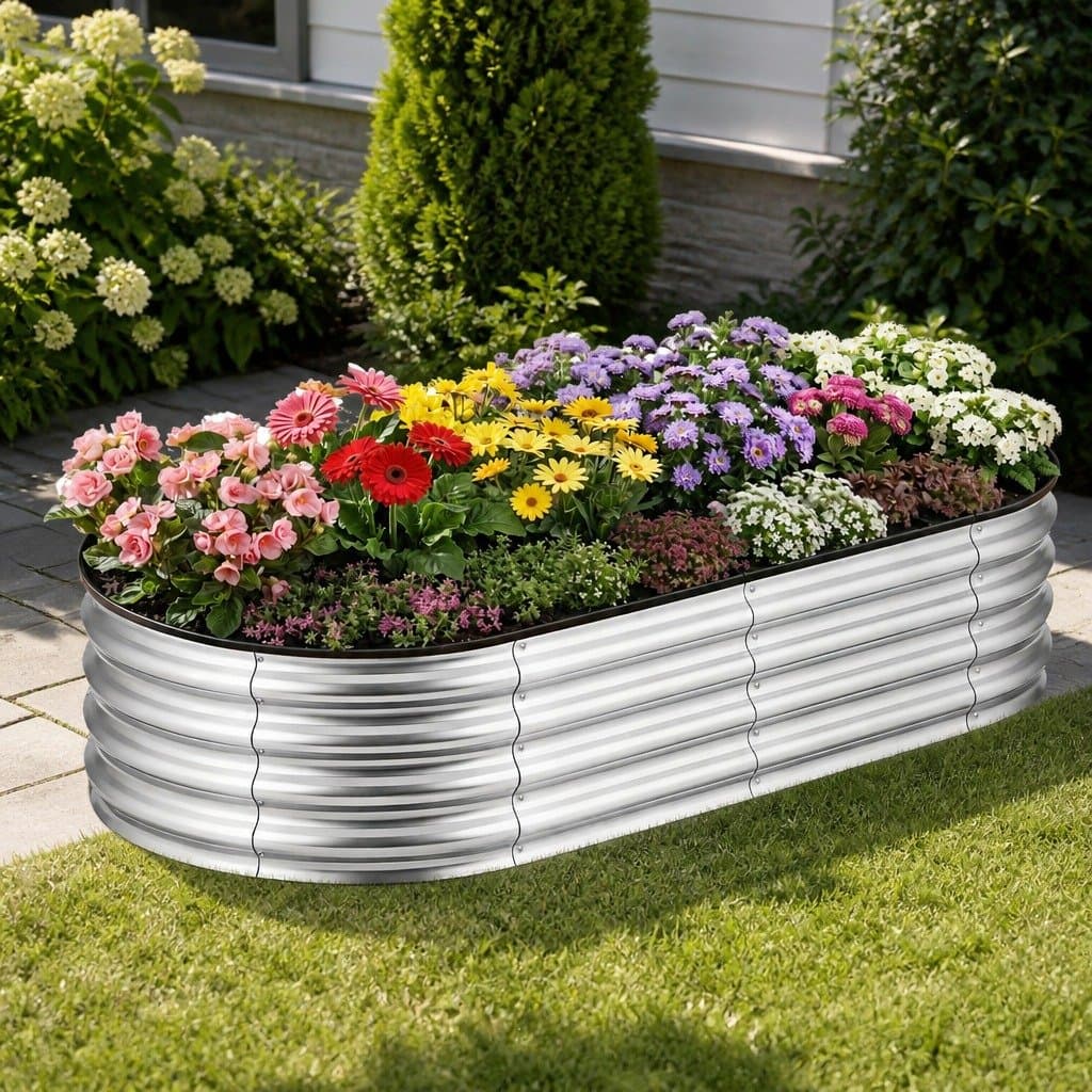 Oval Metal Planter Box for Outdoor Gardening 150x70x30cm